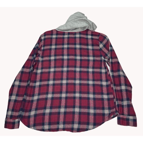 Paper Tee Buffalo Plaid Hoodie Shacket Womens Red Large Medium Weight Long Sleev - Picture 4 of 11